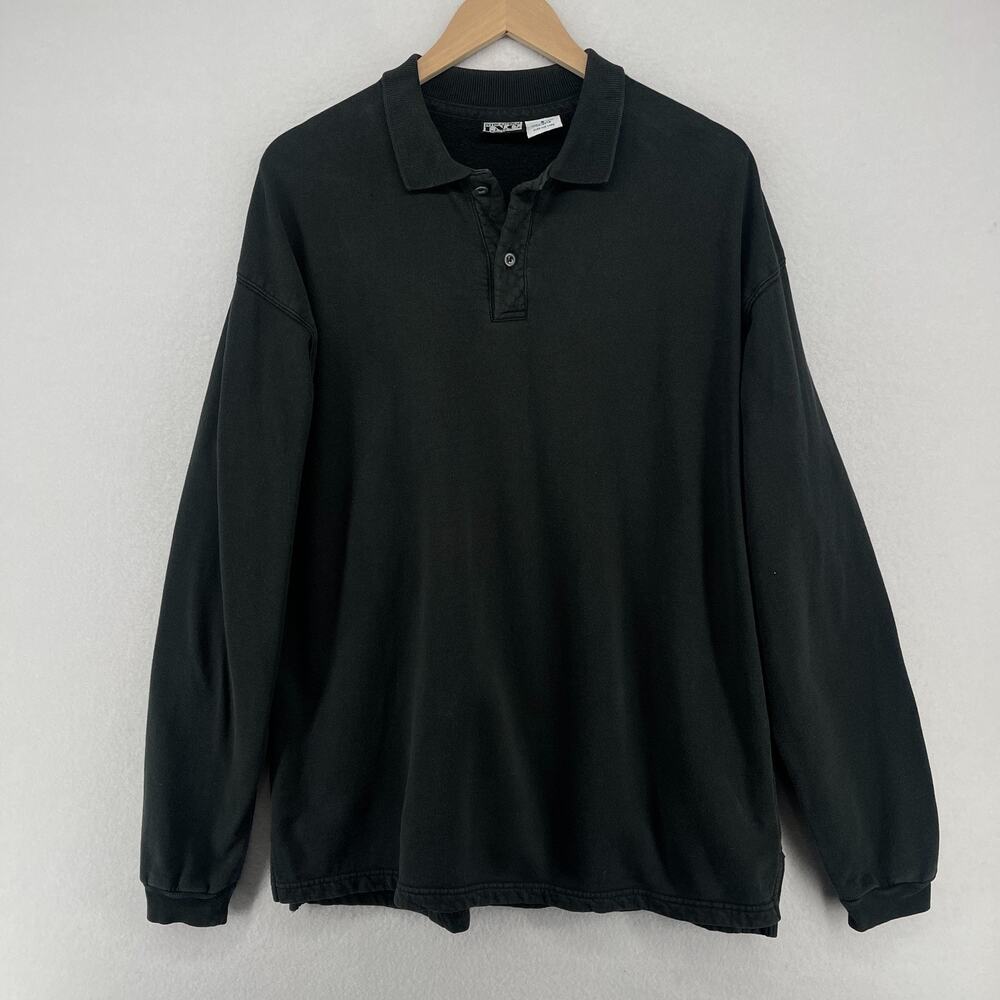 INC INTERNATIONAL CONCEPTS Shirt Men S Polo Long Sleeve Fleece Black USA VTG 80s